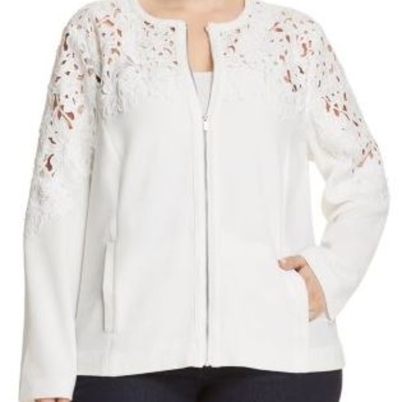bagatelle Tops - Bagatelle Plus Size White Cotton Crochet Yoke- 1X